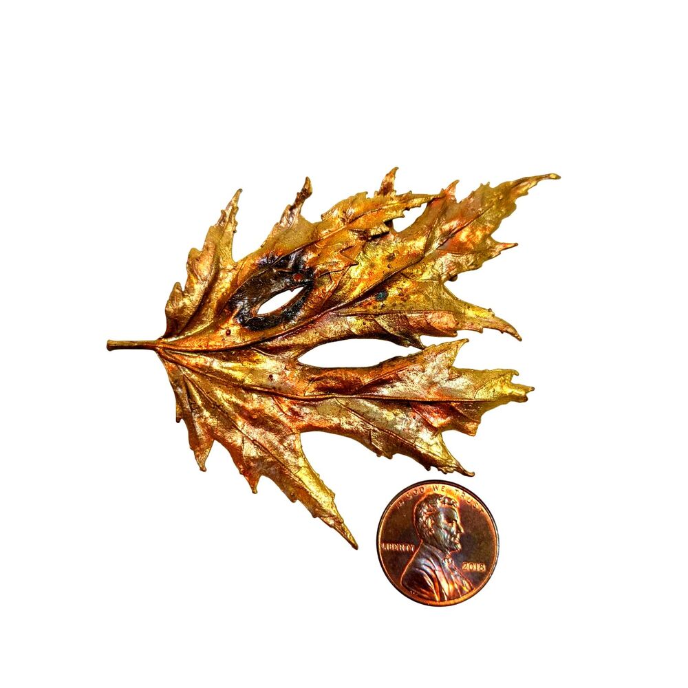 Real Maple Leaf Brooch Pendant Pin Metal Dipped Electroform Vintage 1970s Fairy